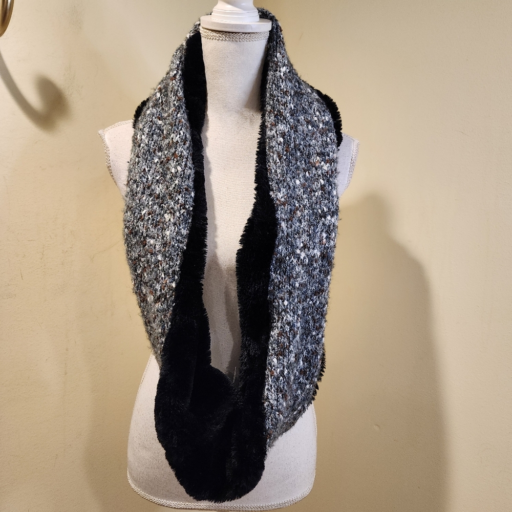 Cozy Black and Gray Knit Infinity Scarf